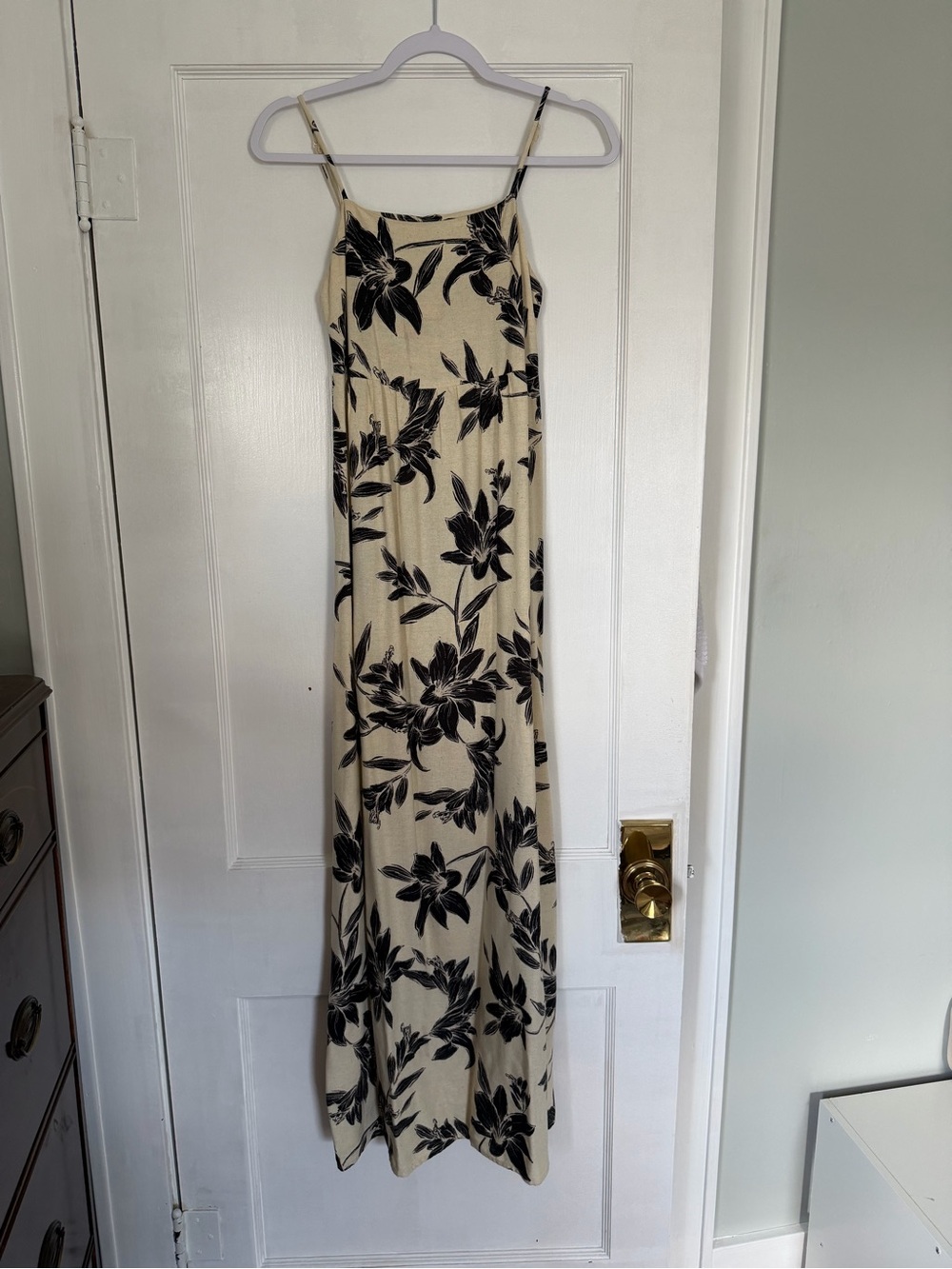 Monteau Cream Maxi Dress with Black Floral Print